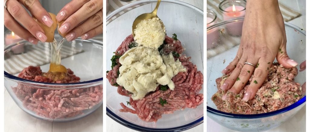 Almôndegas de carne com queijo na fritadeira a ar
