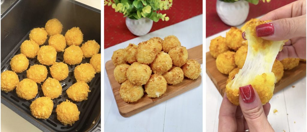 Bolinhas de batata com queijo na airfryer