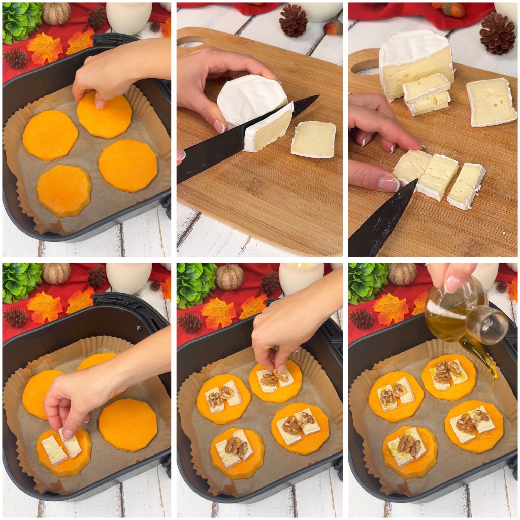 Abóbora com brie e nozes na fritadeira a ar