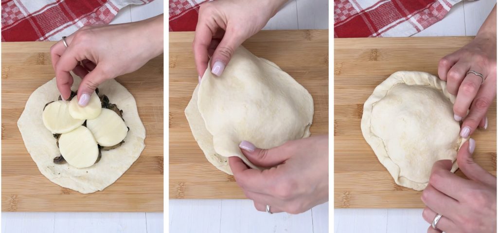 Focaccias sem fermentação com cogumelos na fritadeira a ar