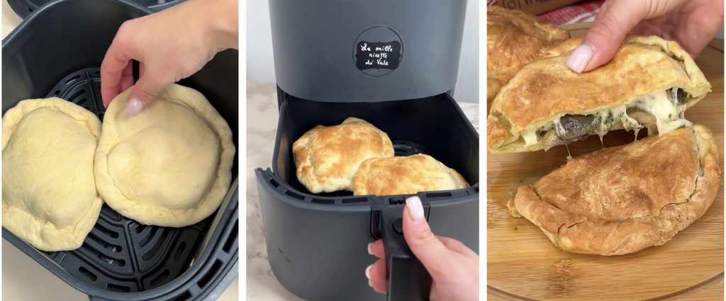 Focaccias sem fermentação com cogumelos na fritadeira a ar