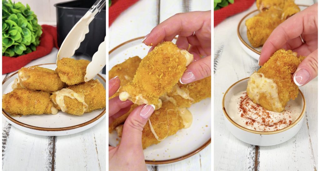 Rolinhos de frango temperados na fritadeira a ar