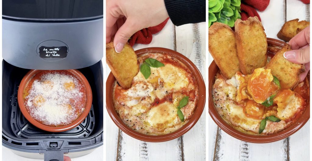 Ovos no purgatório cozidos na fritadeira a ar