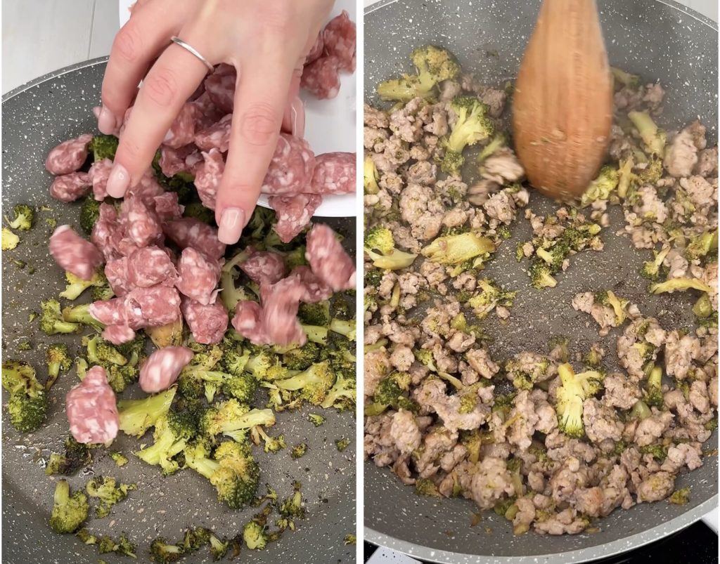 Lasanha com linguiça e creme de brócolis na fritadeira a ar