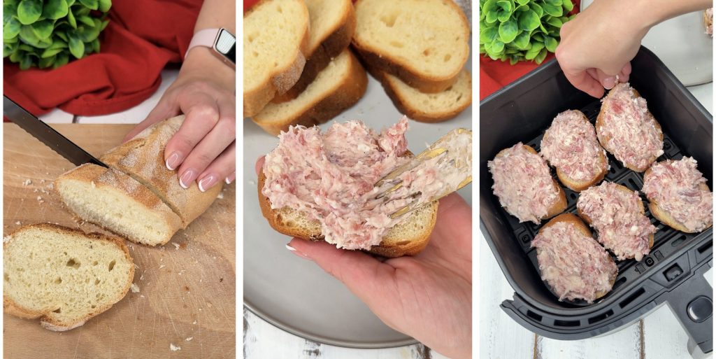 Bruschettas de linguiça e stracchino