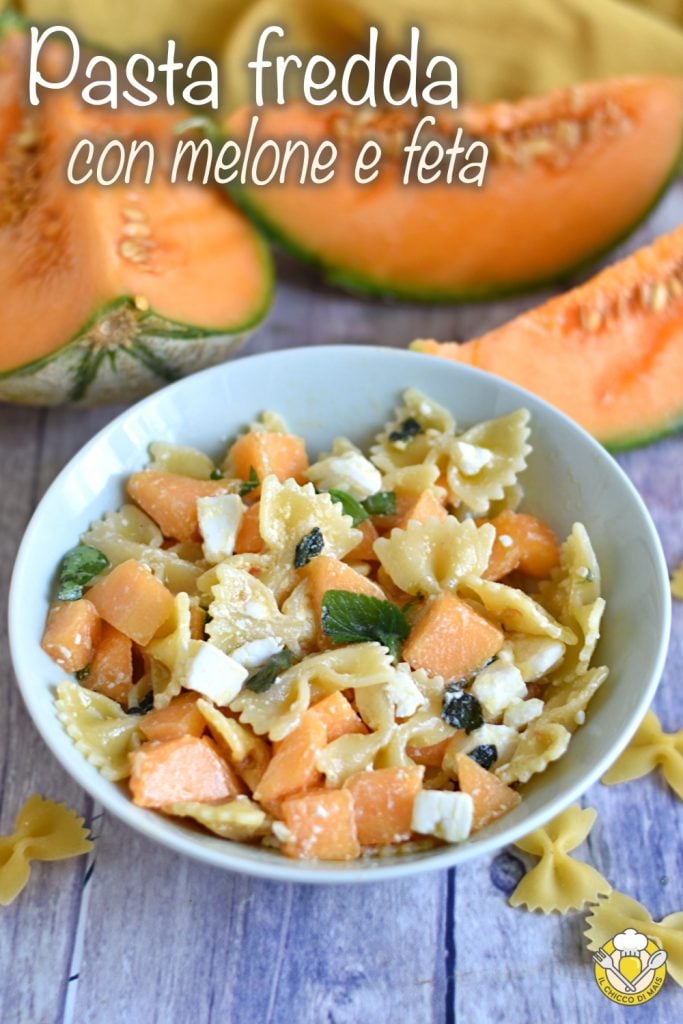 v_ macarrão frio com melão e feta receita de verão salada de macarrão com fruta melão gravatas borboleta frias o chicco di mais