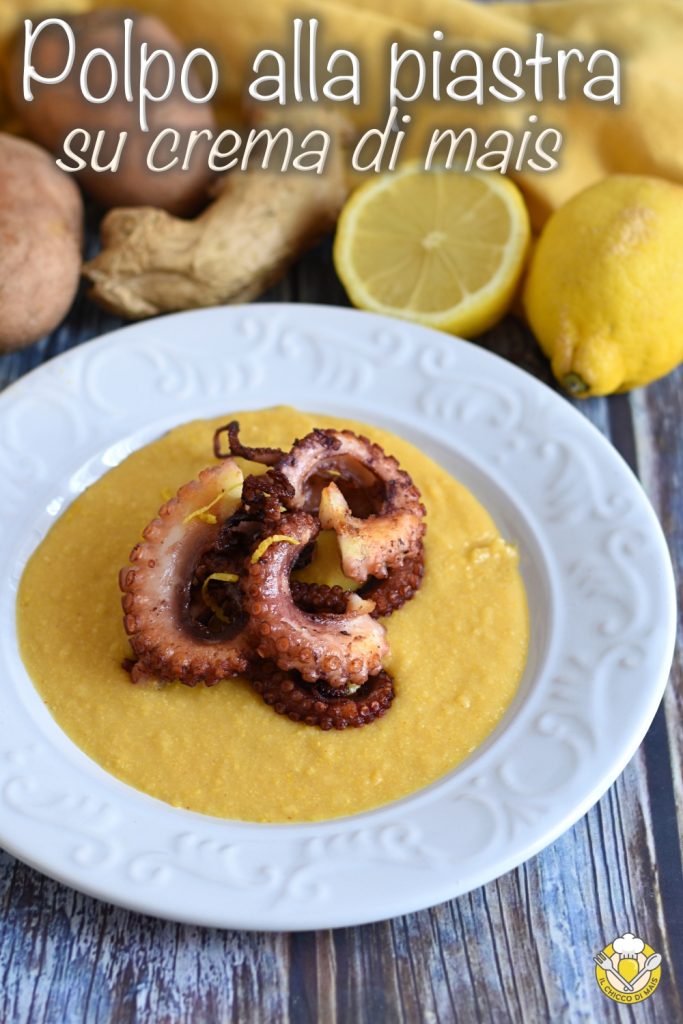 v_ polvo grelhado em creme de milho e batatas receita requintada entrada ou segundo prato fácil cenográfico para festas