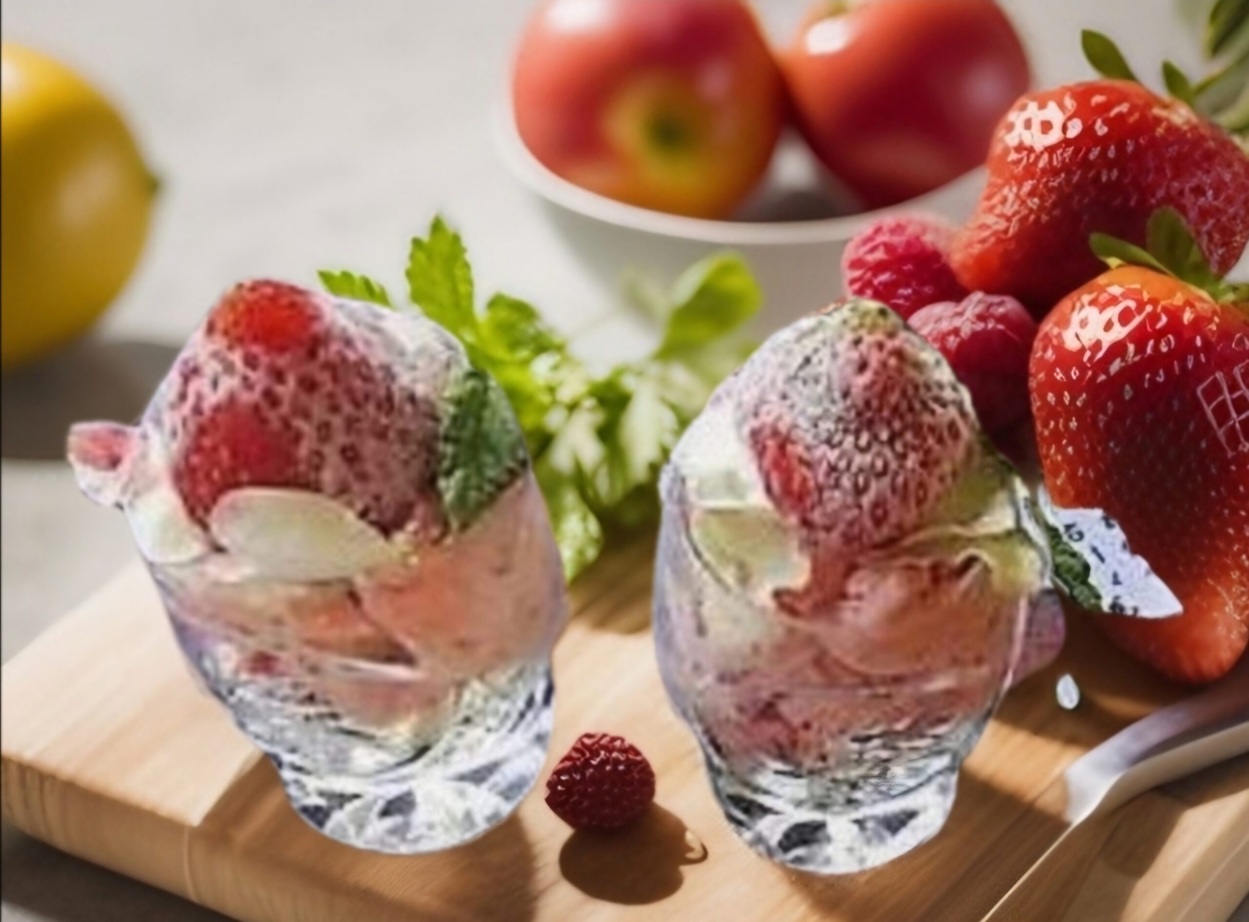 Sorvete de frutas e pétalas de rosa