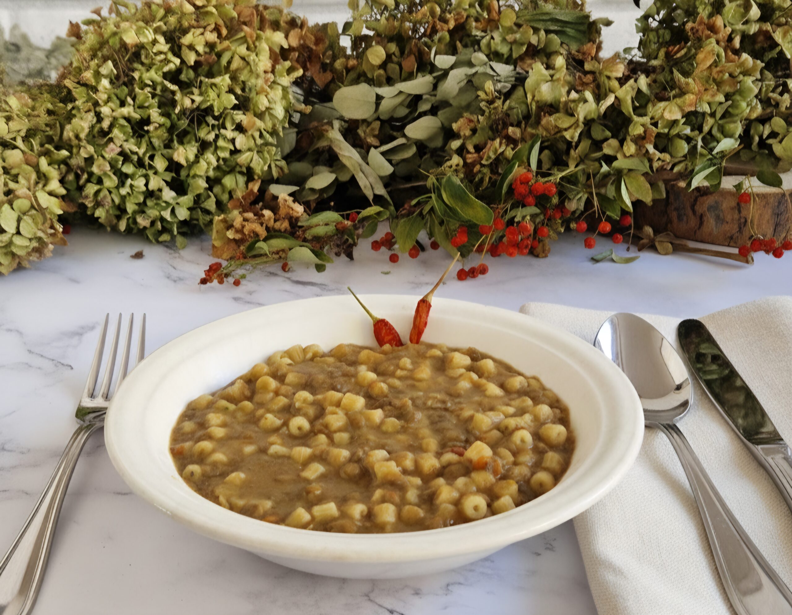 Macarrão e lentilha à Siciliana risotada