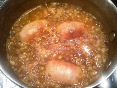 linguiça cozida lentilhas