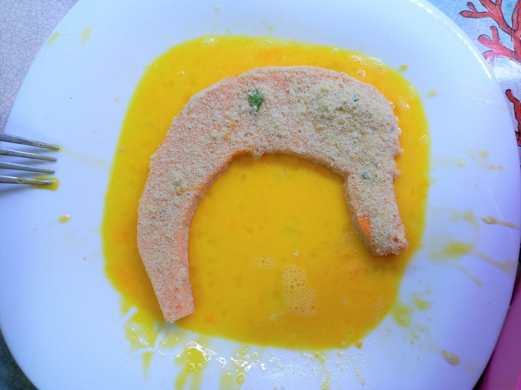 Abóbora empanada frita ou assada