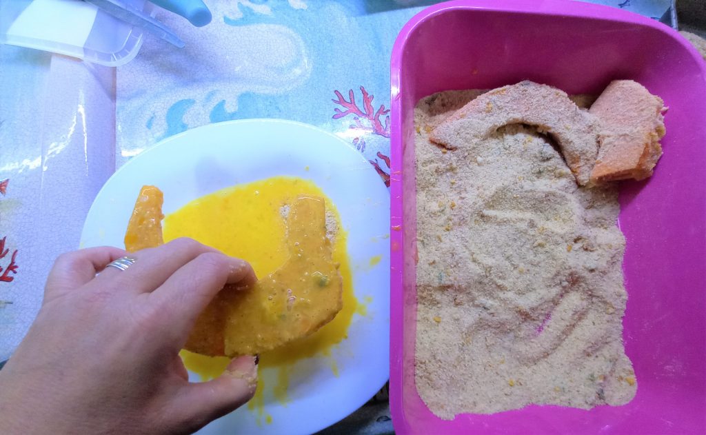 Abóbora empanada frita ou assada