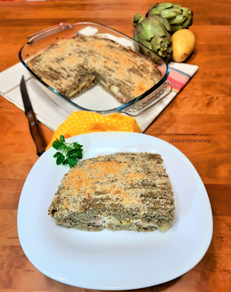 Gateau de alcachofras e batatas com presunto