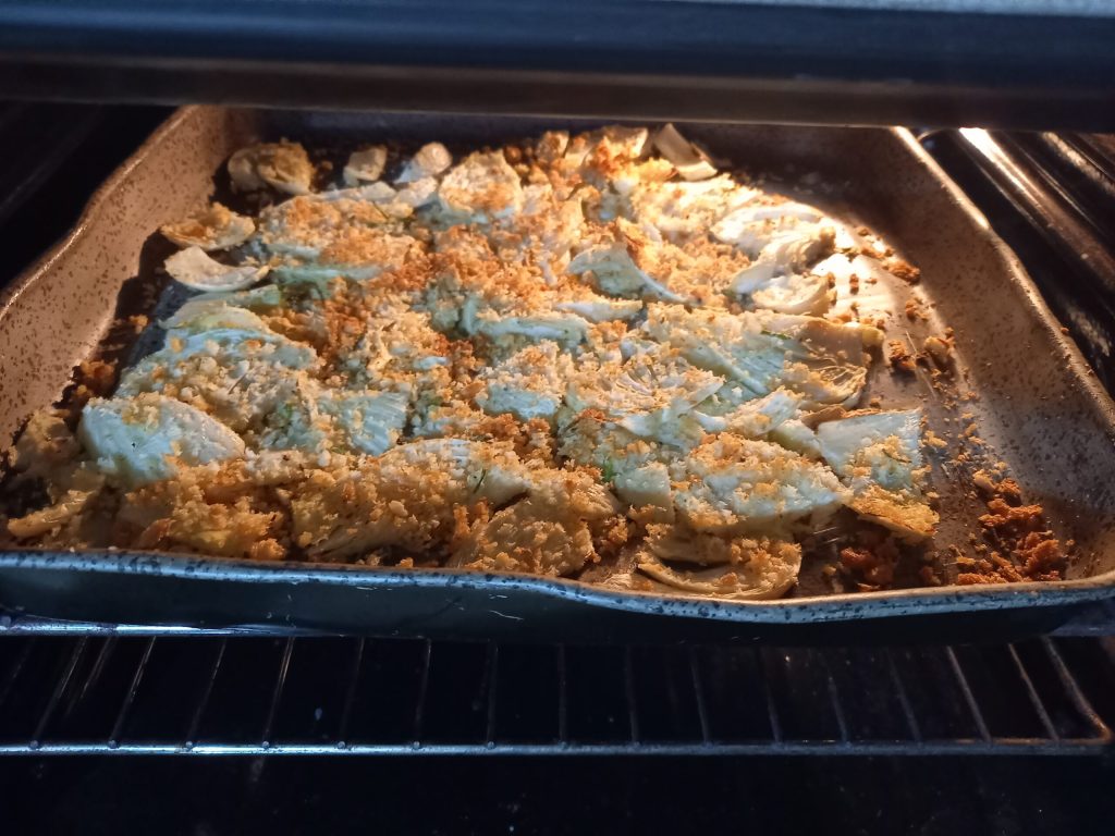 Os funchos gratinados no forno à Siciliana