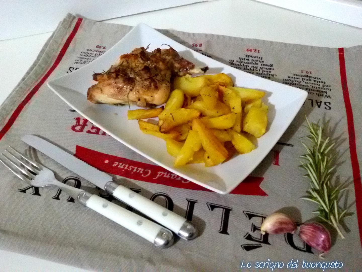 Coxas de coelho assadas com batatas
