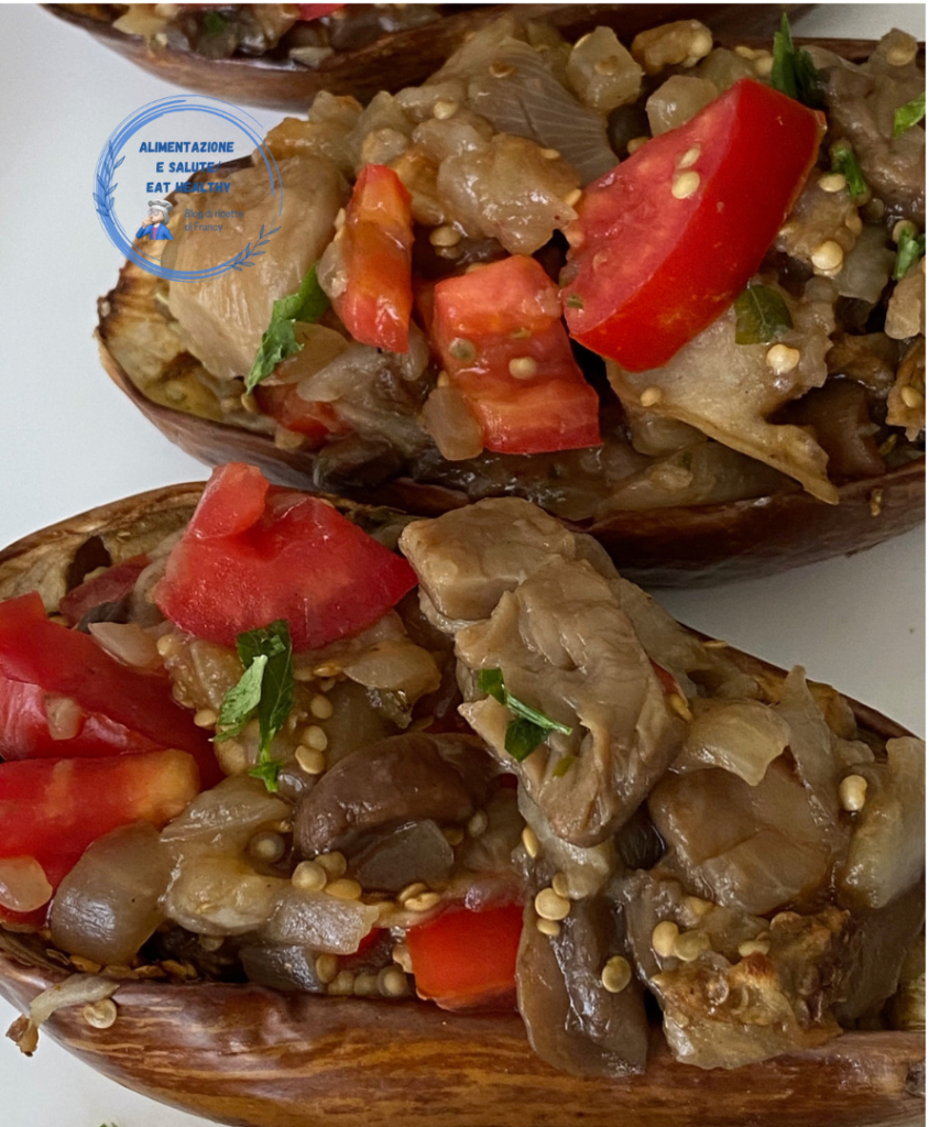 Berinjelas veganas recheadas com cogumelos