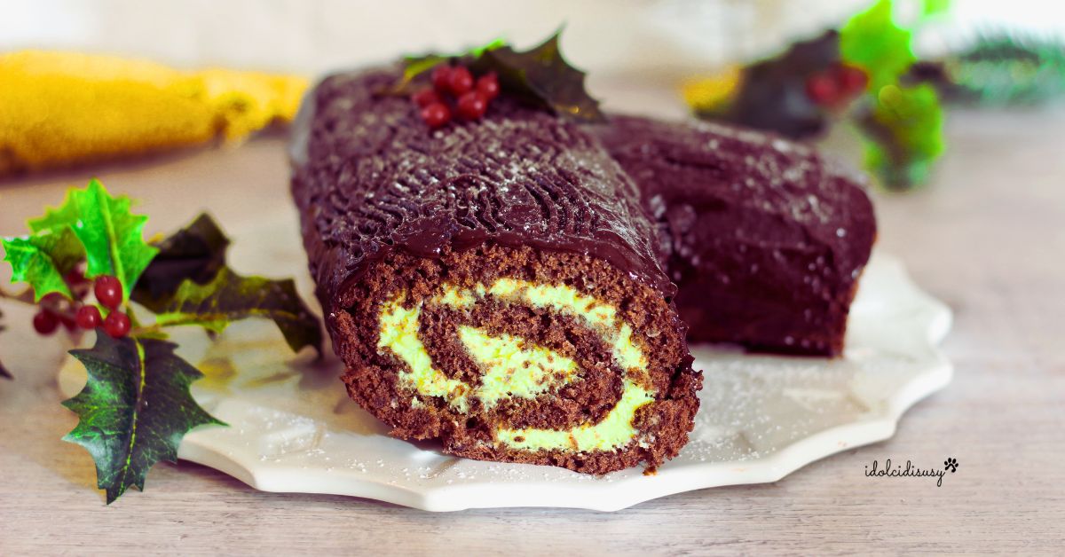 Tronco de Natal de chocolate com creme de pistache