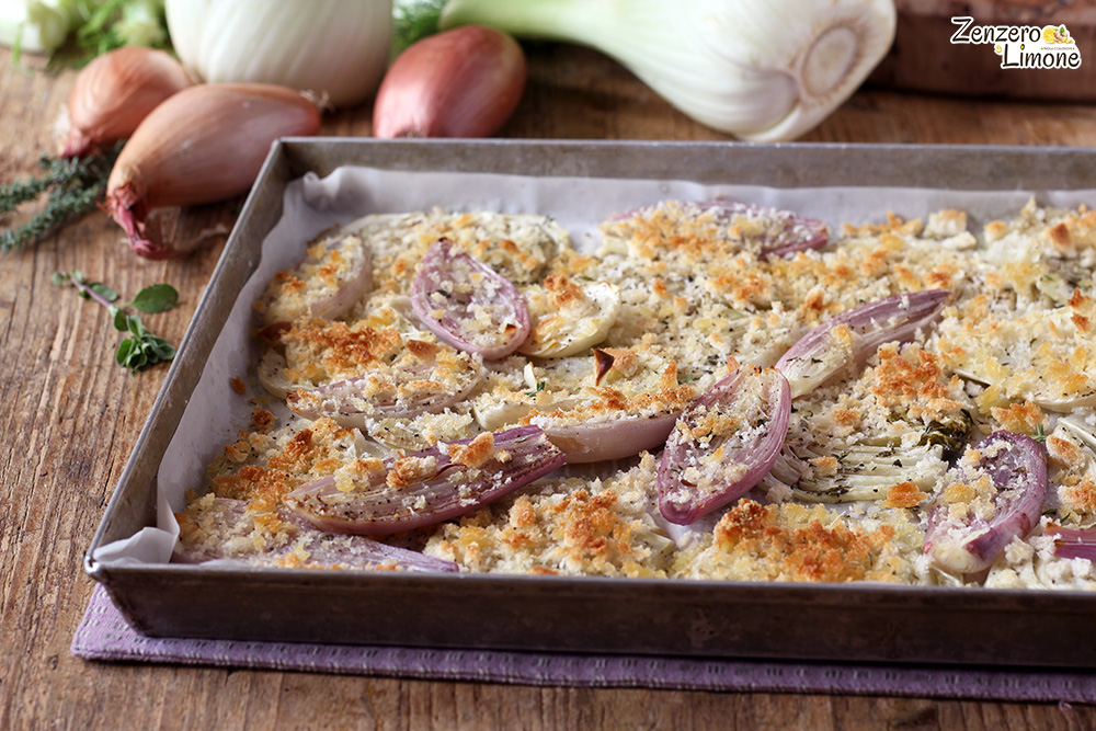 Gratin de erva-doce e chalotas