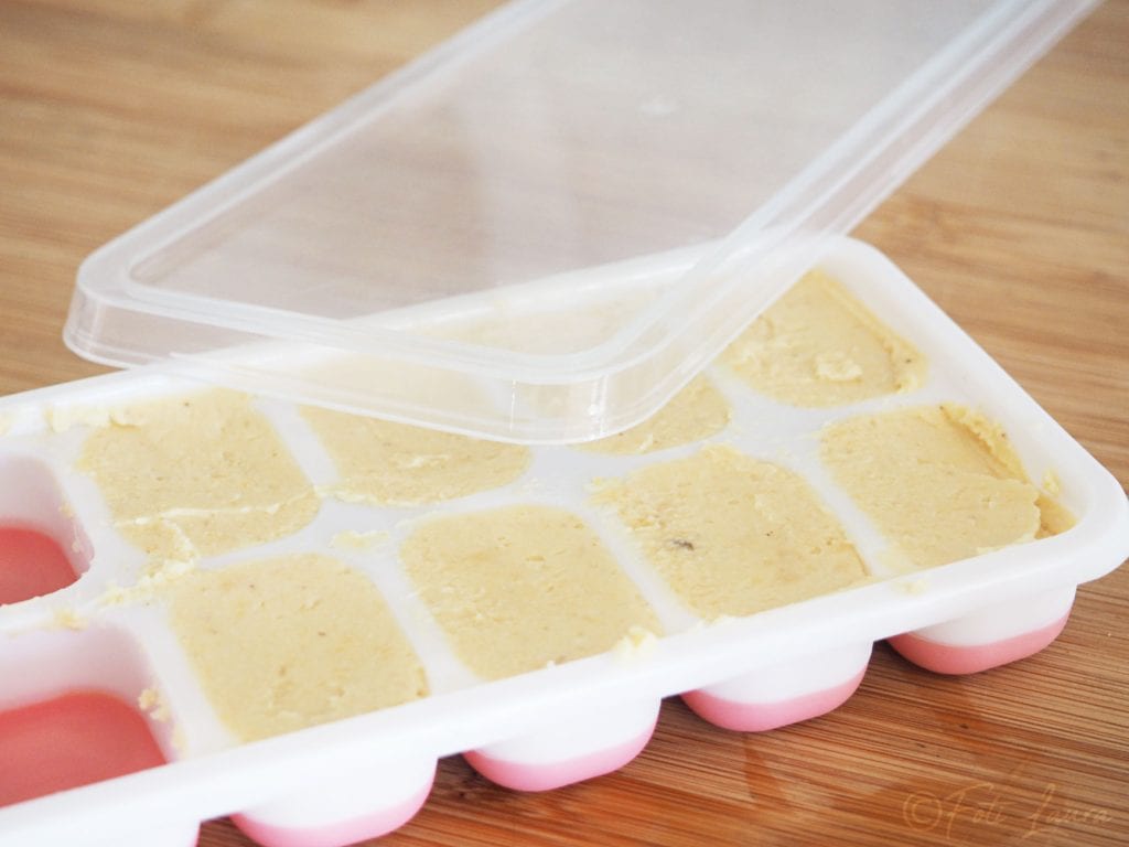 Hummus de grão-de-bico no recipiente de gelo