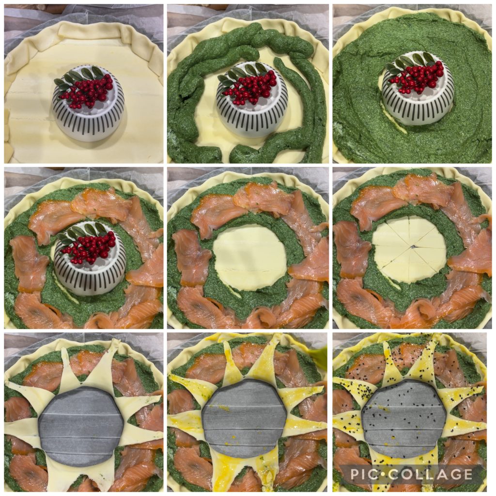 Rosca de Natal com salmão e espinafre