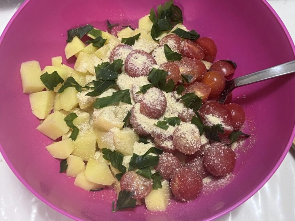 espirais robalo batatas tomatinhos forno