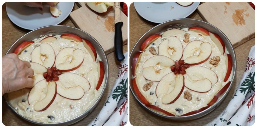 Torta de maçã com nozes uvas-passas e romã -