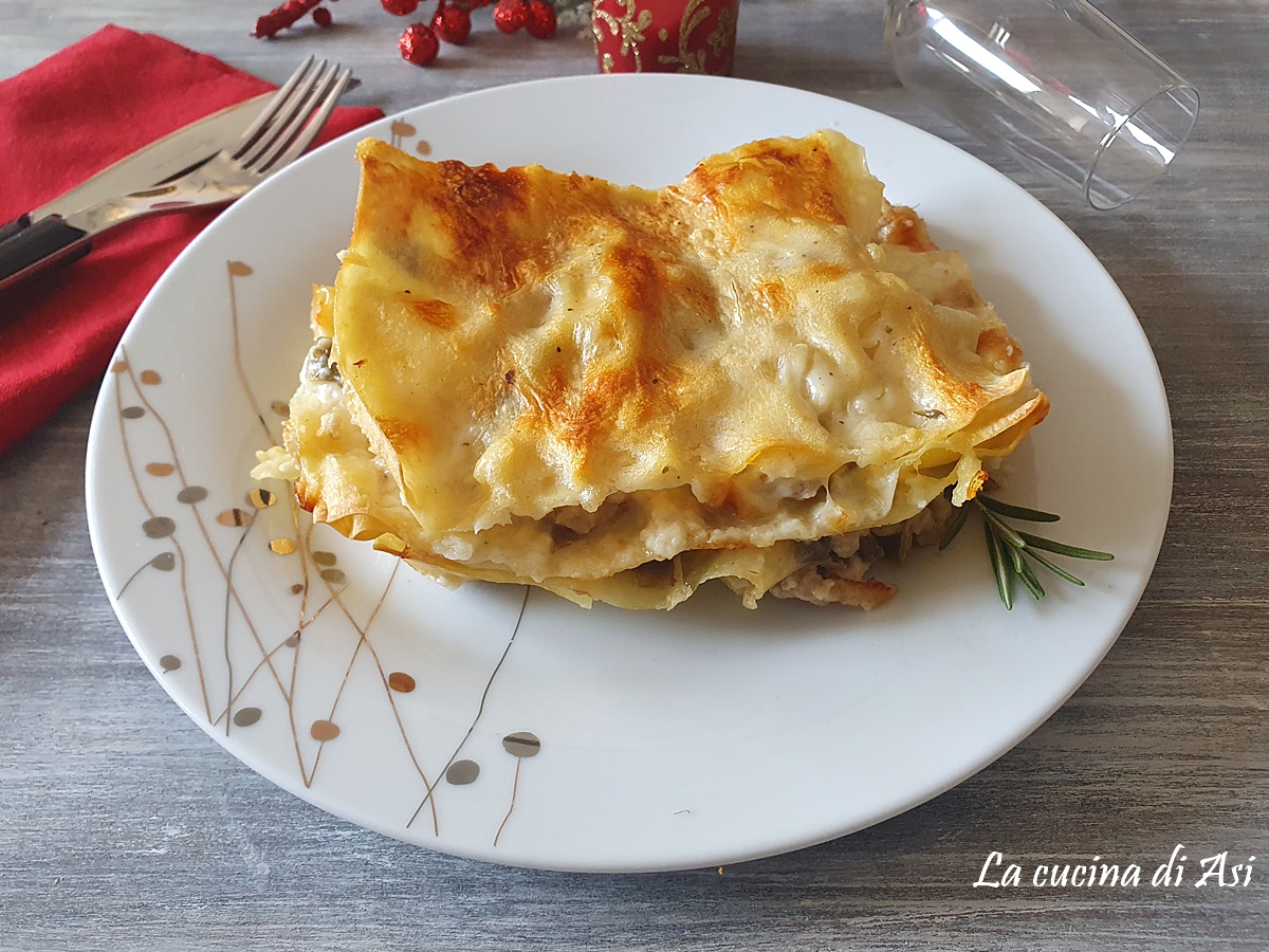 Lasagna branca com alcachofras e coelho