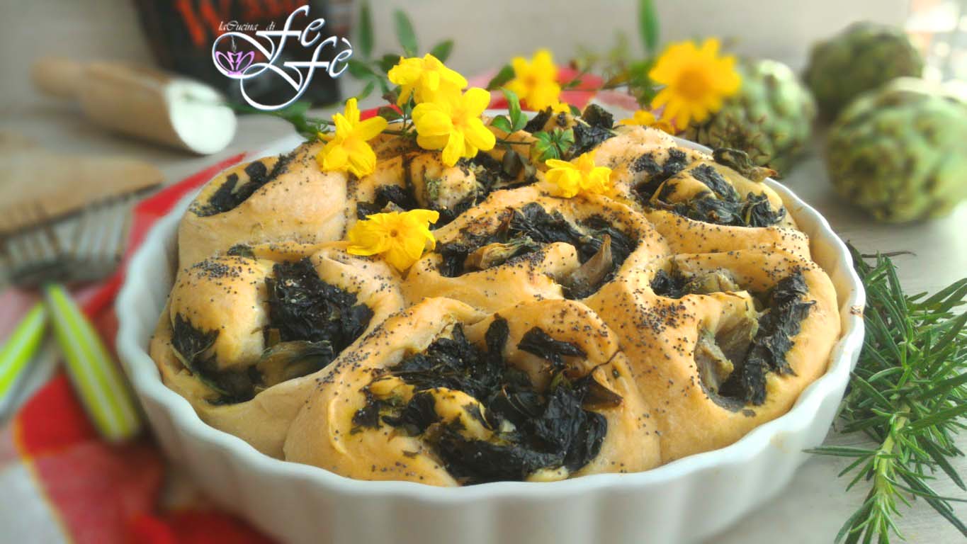 FOCACCIA ENROLADA COM ESPINAFRES, ALCACHOFRA E ROBIOLA