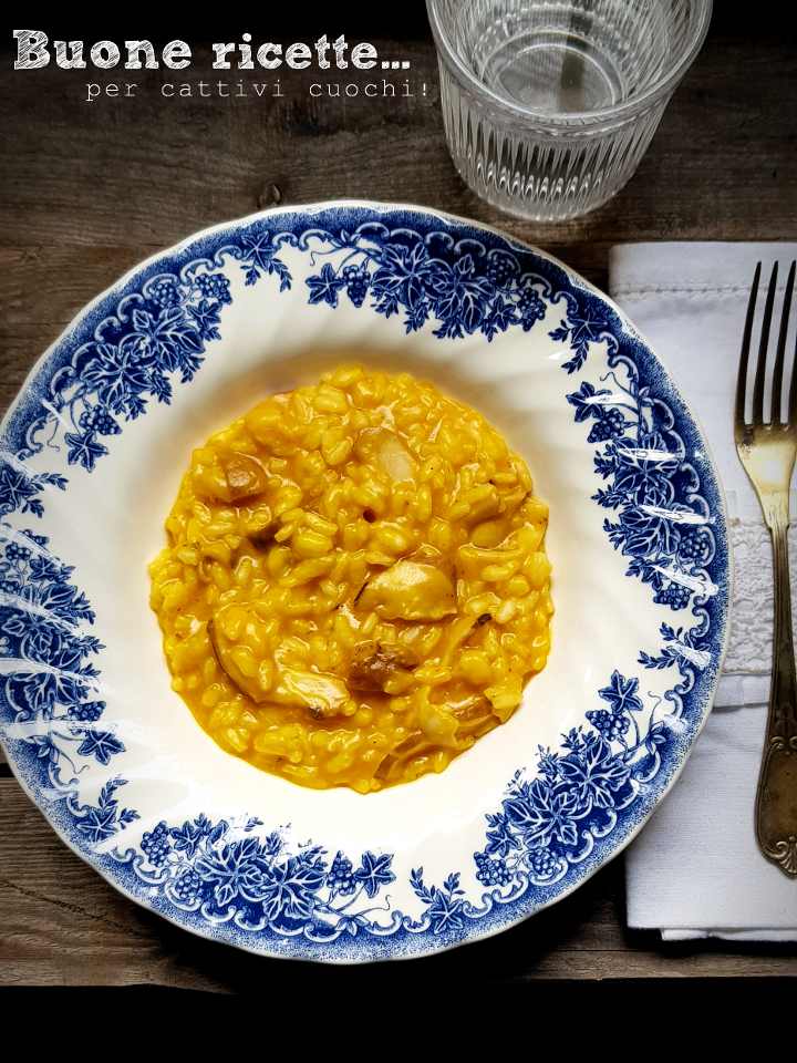 risoto creme de abóbora e cogumelos porcini em tiras