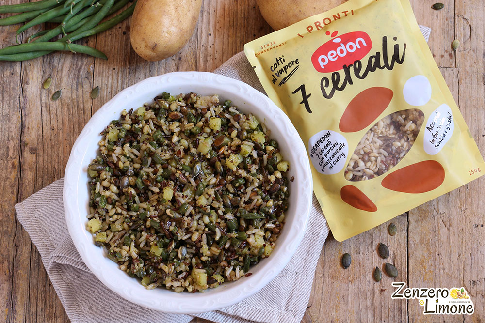 Salada de grãos com batatas e vagens