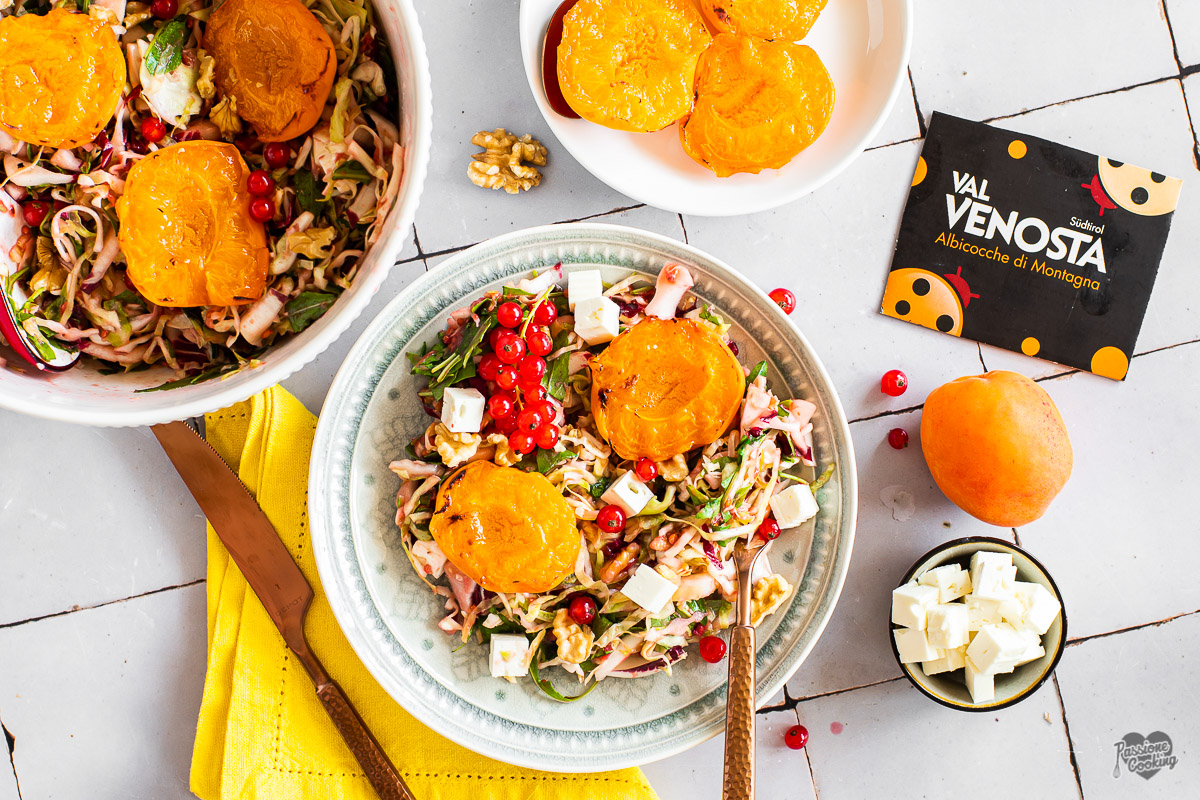 Salada de repolho e radicchio com damascos grelhados