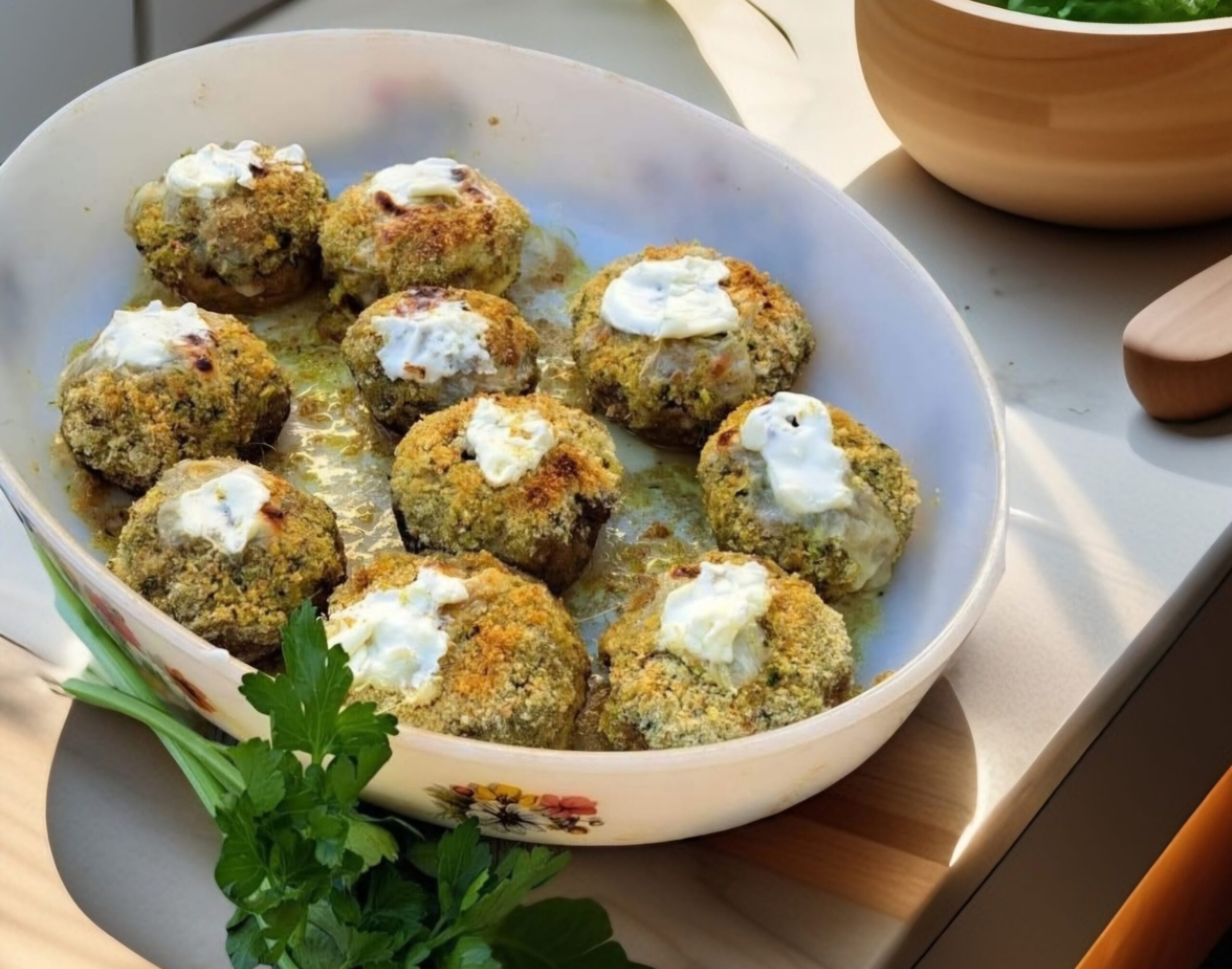 Cogumelos champignon recheados à Siciliana