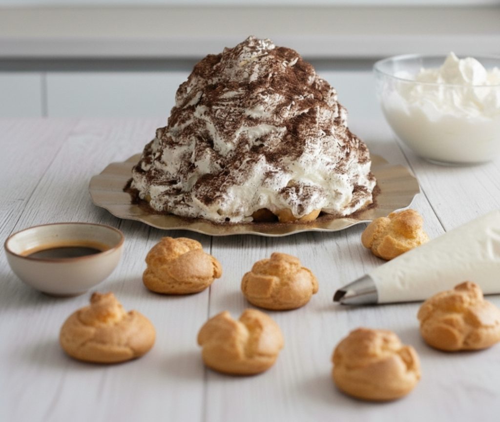 Profiterole branco e preto de café