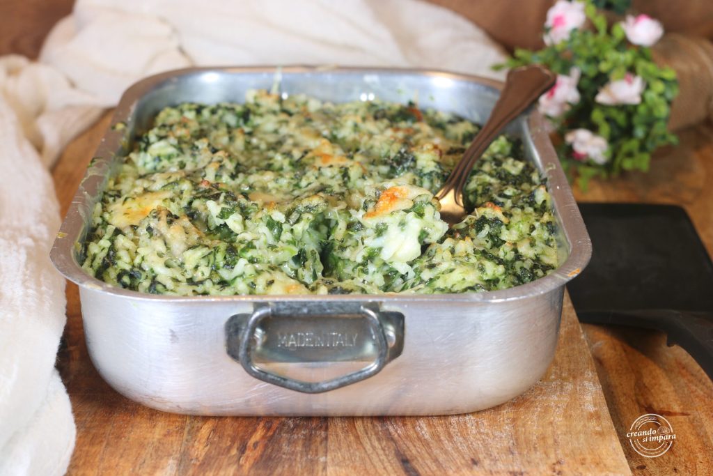 arroz e espinafre ao forno