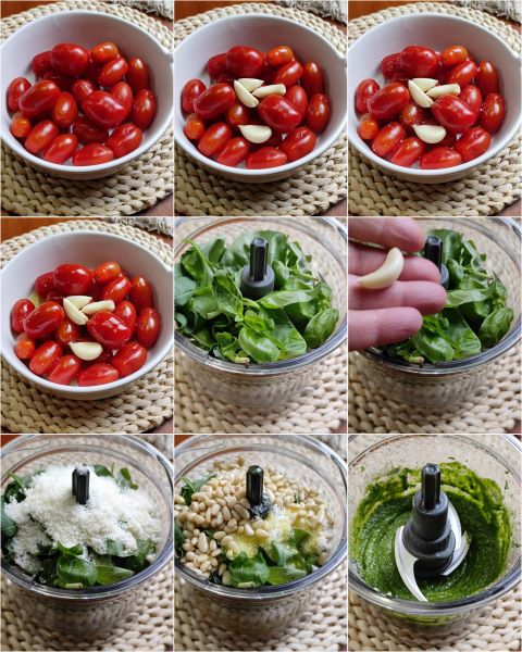 assar os tomatinhos no forno e preparar o pesto