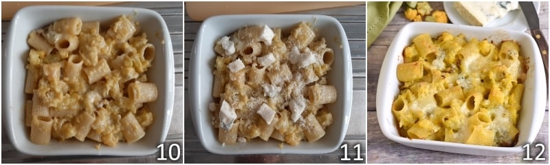 d. cozinhar o timbale de macarrão com gorgonzola e couve-flor amarela ao forno
