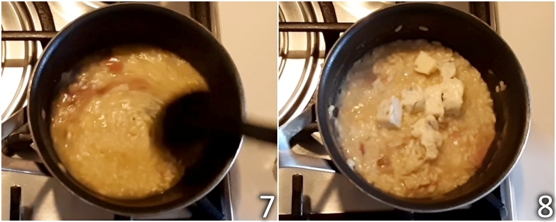 e. levar o arroz ao cozimento com o caldo
