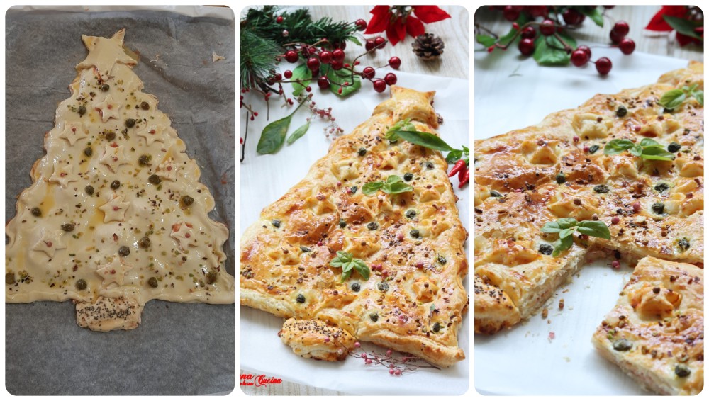 Árvore de Natal de massa folhada sabor pizza