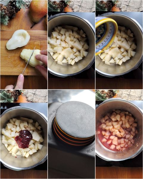 limpe as peras e cozinhe na panela de pressão