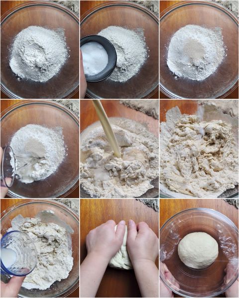 misture todos os ingredientes, forme um bloco e deixe crescer por 2 horas