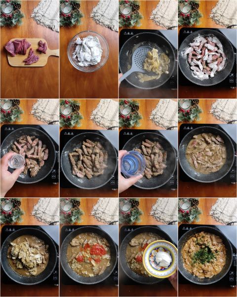 preparação da carne de vaca à Stroganoff