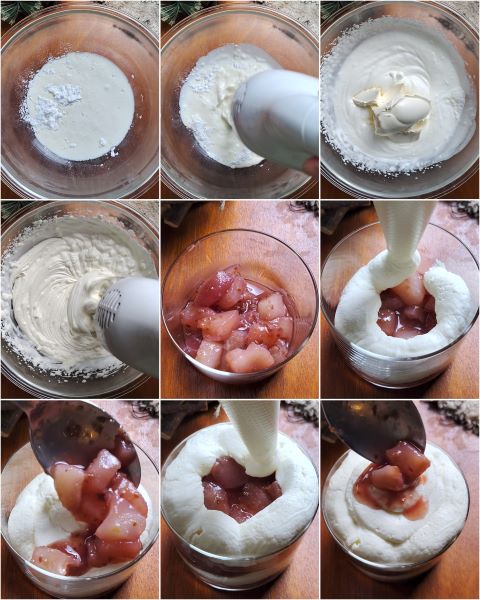 preparação da creme mascarpone com peras ao rum