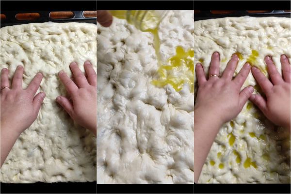 preparação da focaccia sem amassar