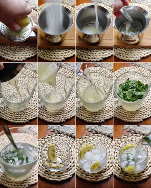 preparação da limonada de menta