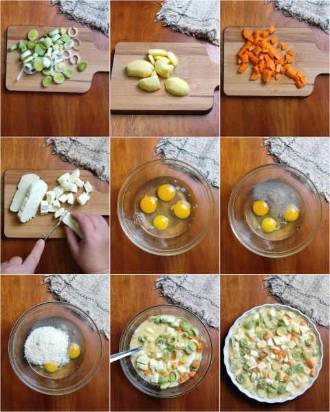 preparação da omelete com legumes de forno