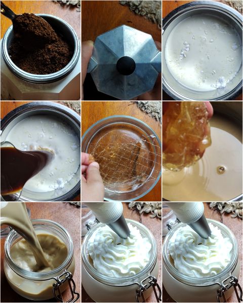 preparação da panna cotta de café