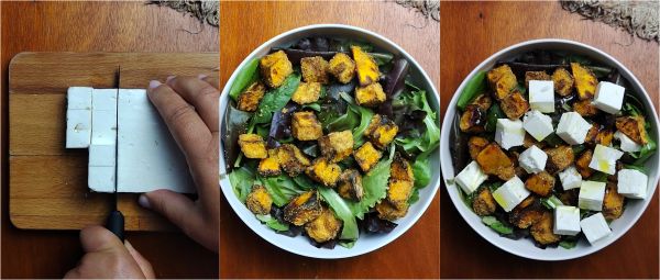 preparação da salada de abóbora e feta