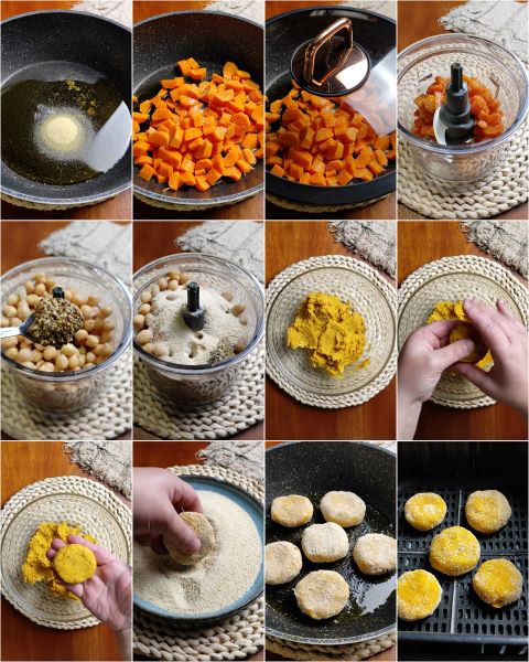 preparação das almôndegas de cenoura e grão-de-bico