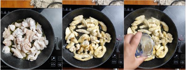 preparação das tiras de frango com pimentões