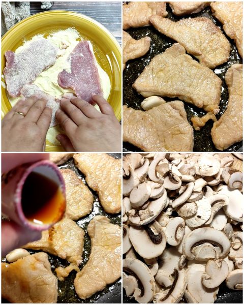 preparação de escalopes de lombo com cogumelos e marsala
